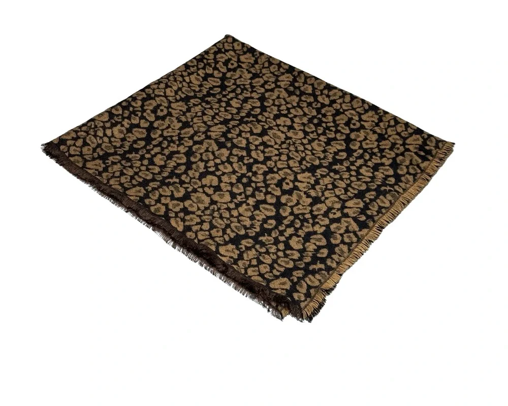 Brown Tan Animal Print Throw Blanket Accent Quilt Cover Leopard Fringe Trim Soft